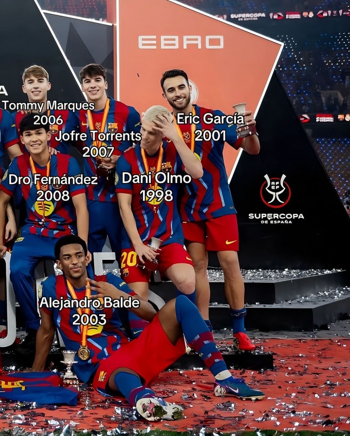 超级大乐透开奖结果-巴萨最宝贵的财富!拉玛西亚13人西超杯夺冠合影,一半以上是U21